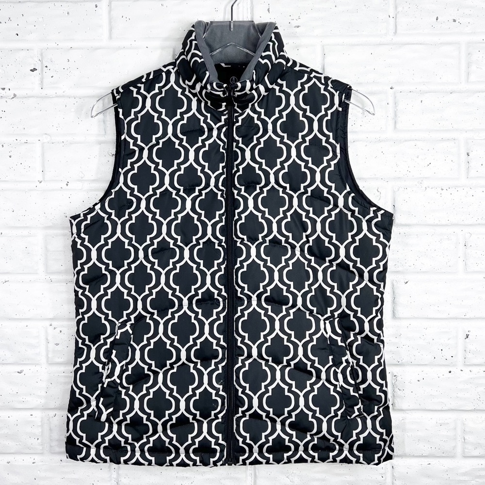 LAND’S END Black & White Puffer Vest | Full Zip